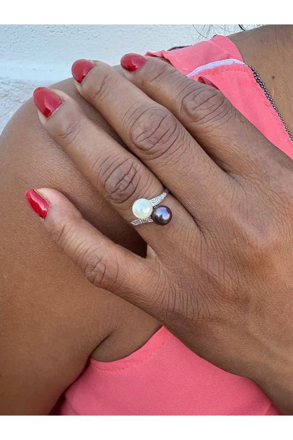 Bague Toi et Moi Perles et Diamants - photo 2