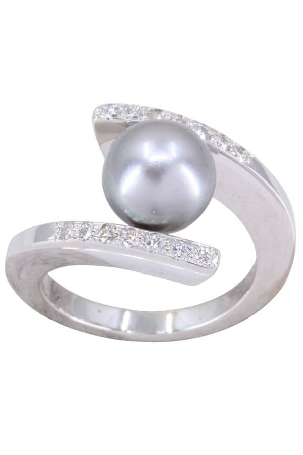 BAGUE MODERNE PERLE GRISE, photo 2 sur 3