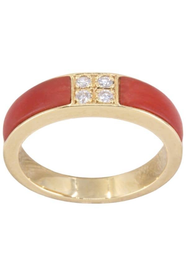 BAGUE CORAIL ET DIAMANTS, photo 2 sur 3