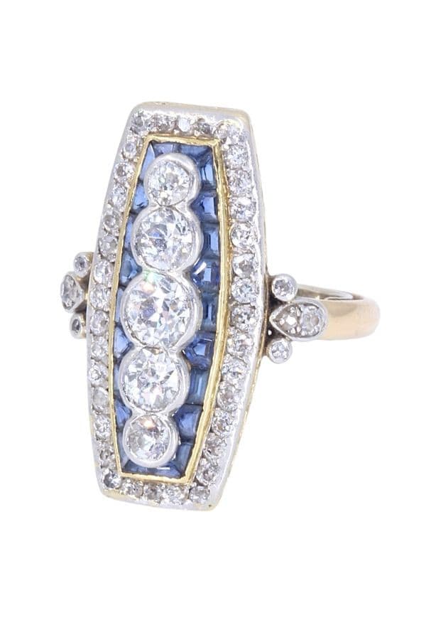 Bague Art-Déco Diamant et Saphirs - photo 6