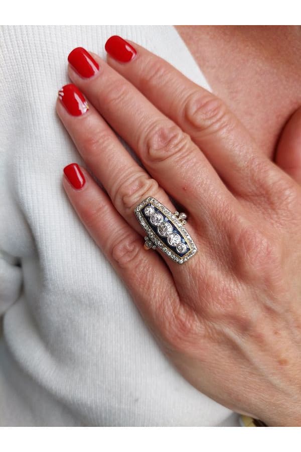 Bague Art-Déco Diamant et Saphirs - photo 2