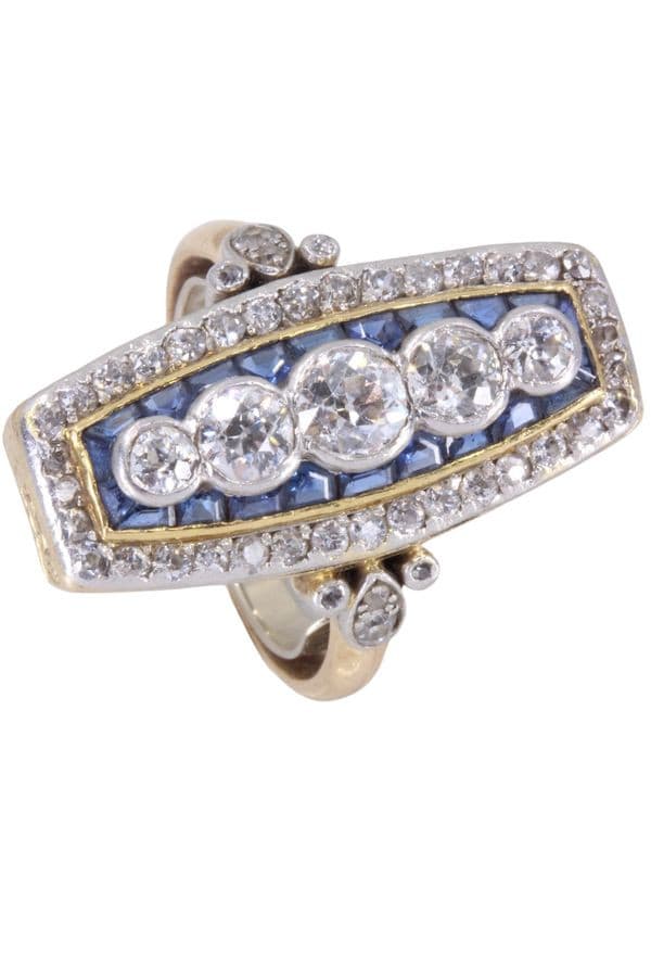 Bague Art-Déco Diamant et Saphirs - photo 5