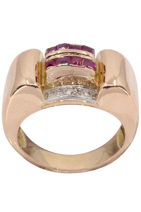 Bague Tank Rubis et Diamants