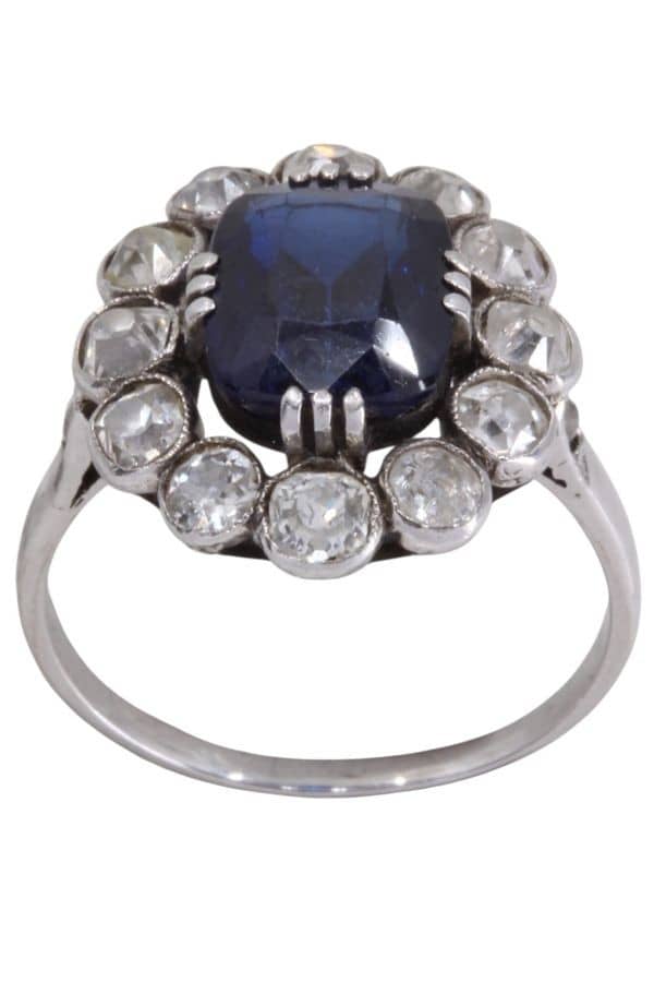 BAGUE POMPADOUR SAPHIR ET DIAMANTS, photo 2 sur 3