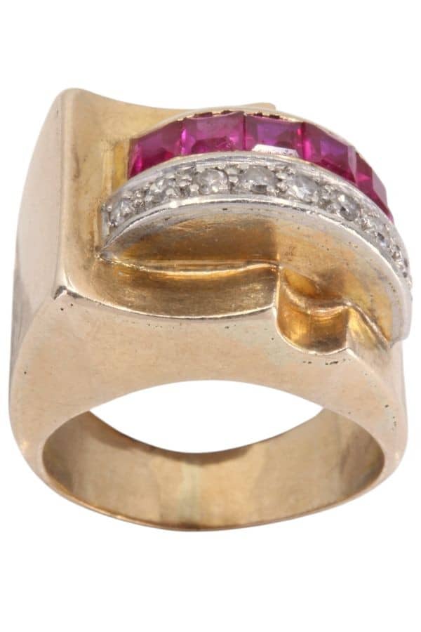 BAGUE TANK RUBIS ET DIAMANTS, photo 2 sur 3