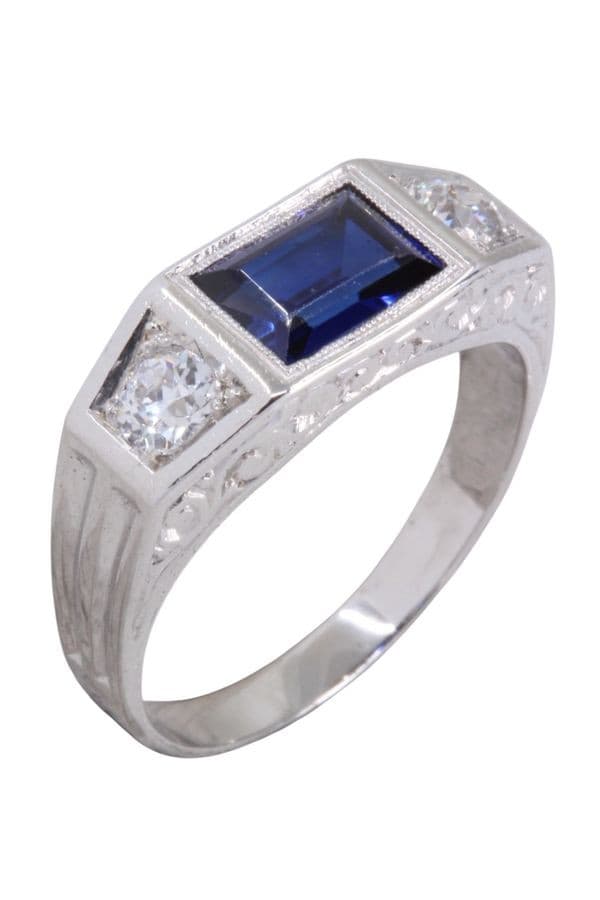Bague Art-Déco Saphir et Diamants - photo 3