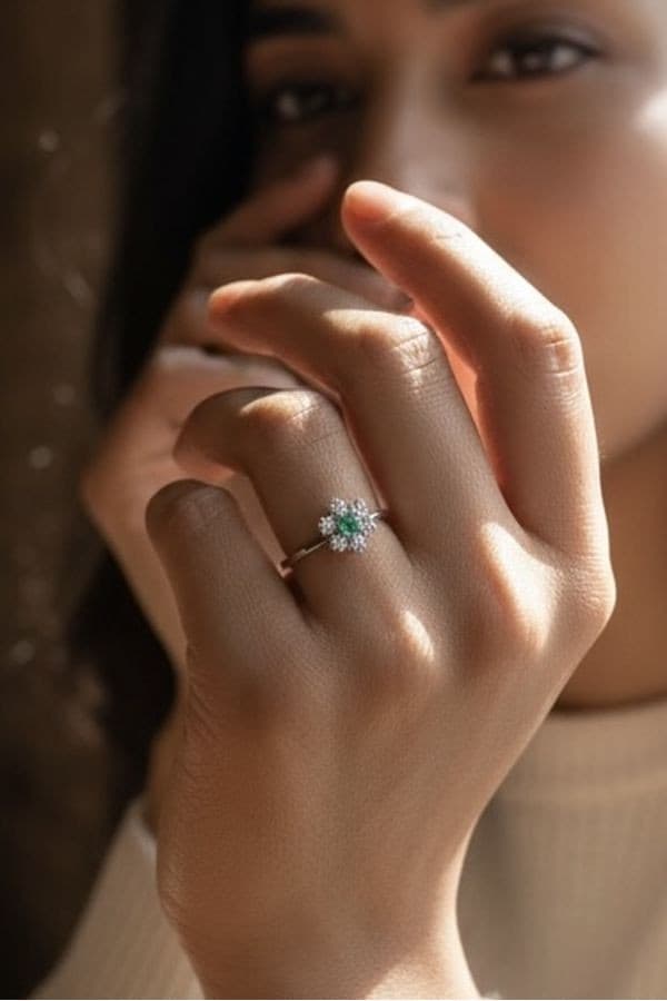 Bague Fleur Emeraude et Diamants - photo 2
