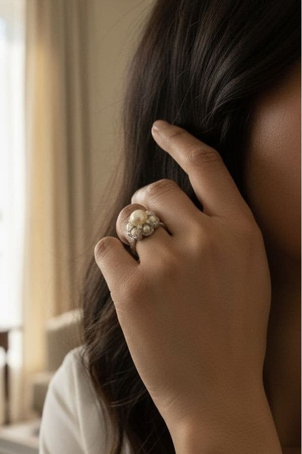 Bague Perles et Diamants - photo 2