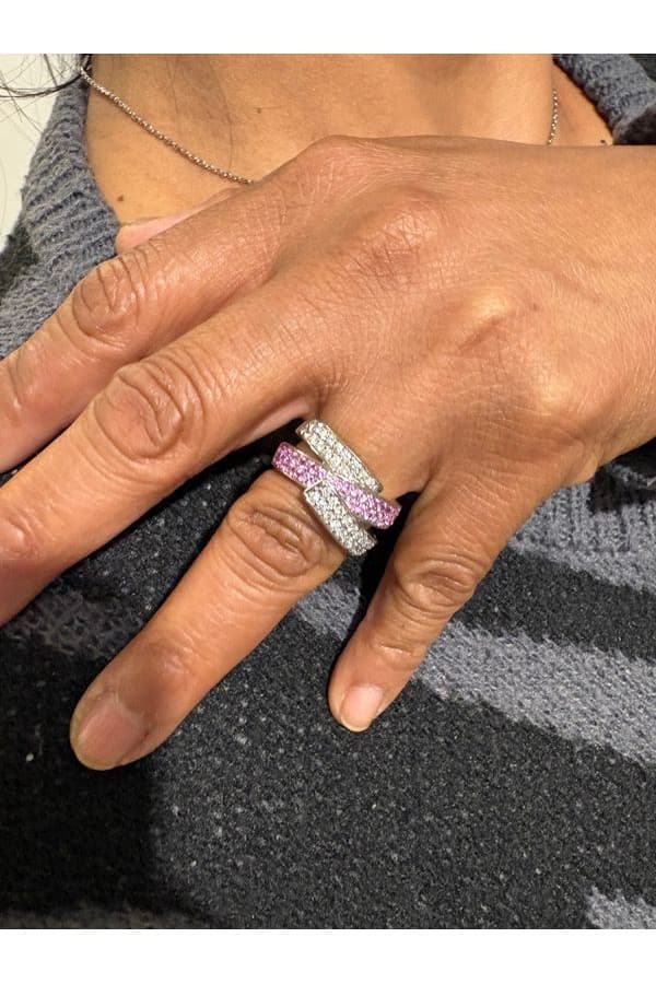 Bague Ruban Saphirs Roses et Diamants - photo 2