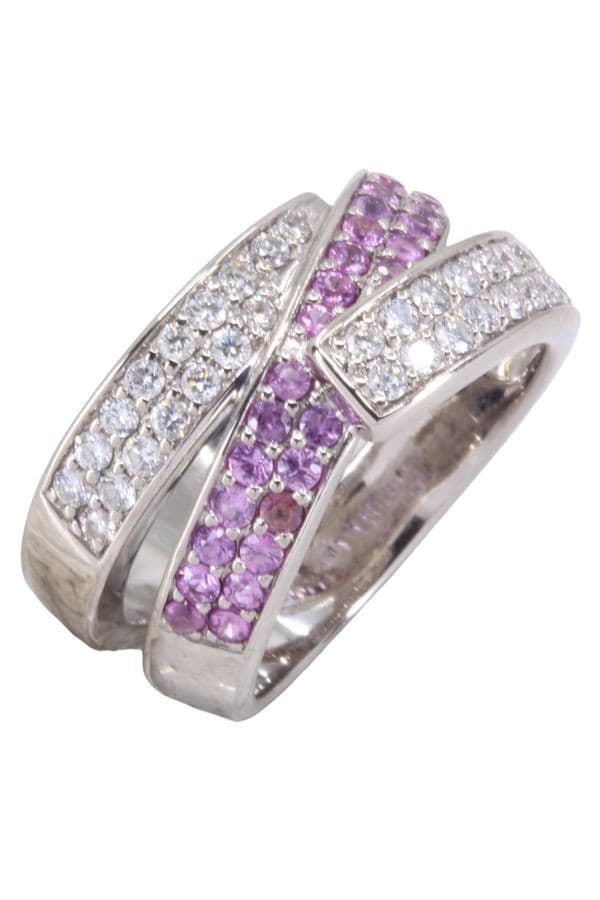 Bague Ruban Saphirs Roses et Diamants - photo 3