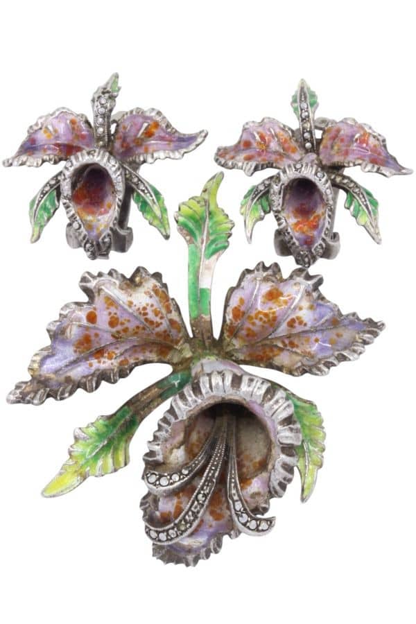 PARURE BROCHE & BO ÉMAILLÉE ART-NOUVEAU, photo 2 sur 3