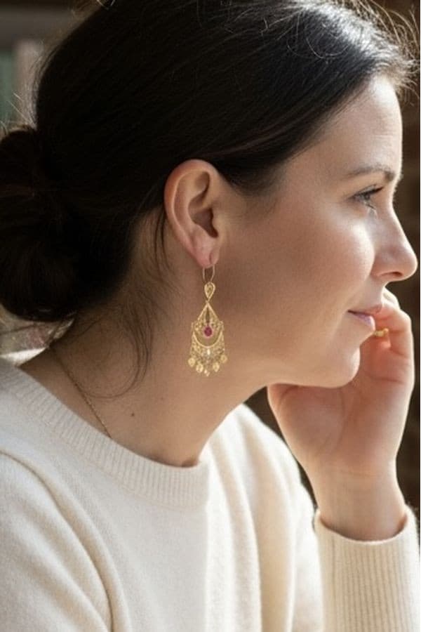 Boucles d'Oreilles Savoyardes Rubis et Diamants - photo 2