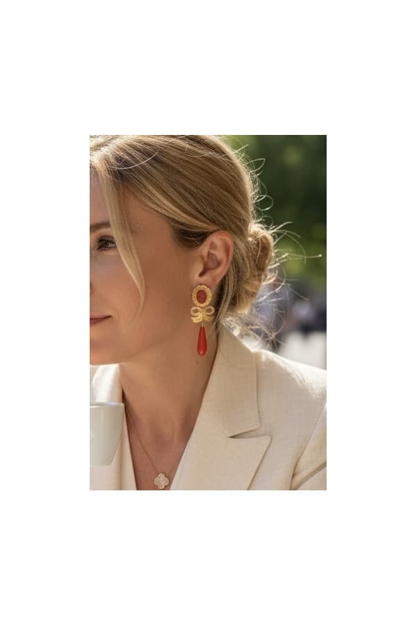Boucles d'Oreilles Pendantes Corail - photo 2