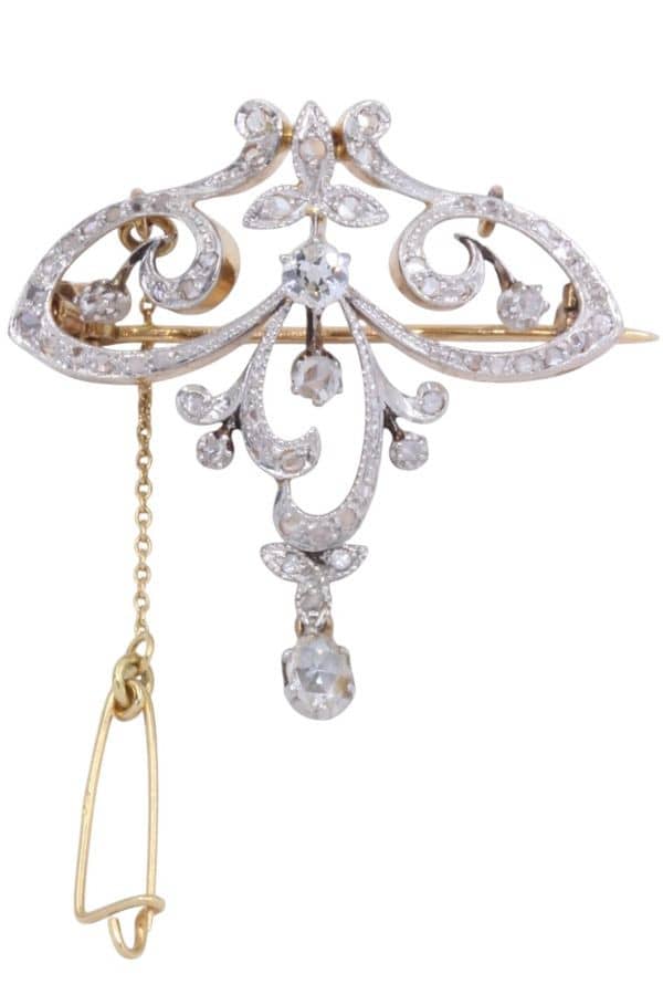 BROCHE ART-NOUVEAU 2 ORS DIAMANTS, photo 2 sur 3