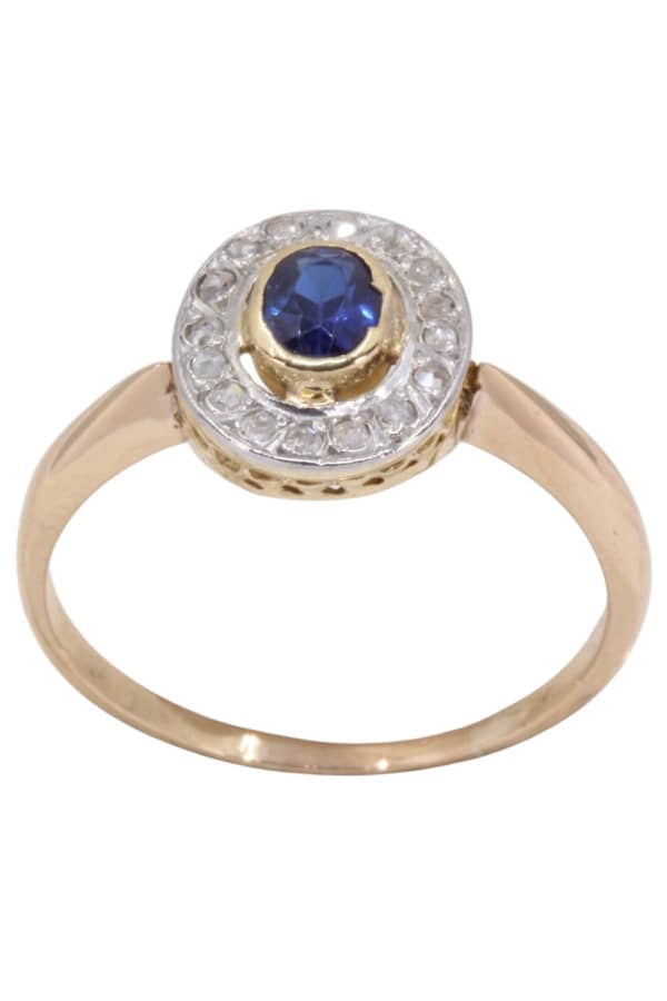 BAGUE ART-NOUVEAU SAPHIR ET DIAMANTS, photo 2 sur 3