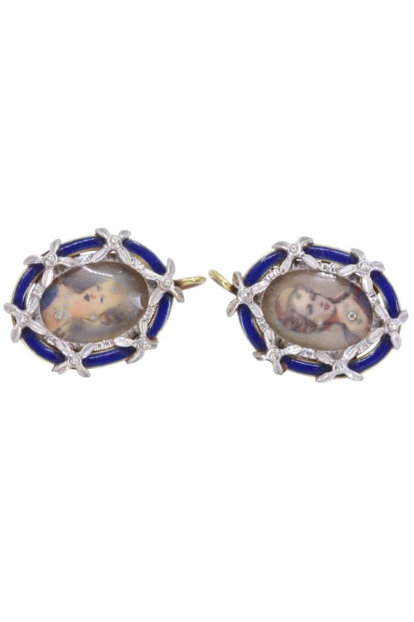 Boucles d'Oreilles Anciennes Email - photo 4