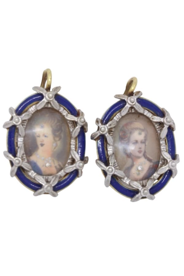 Boucles d'Oreilles Anciennes Email