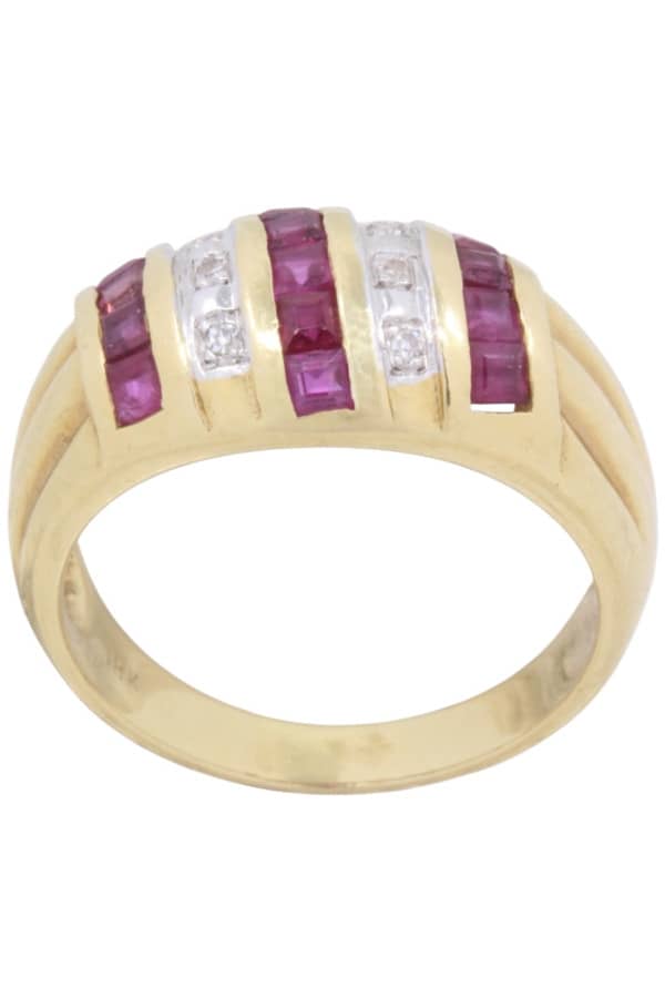 BAGUE MODERNE RUBIS CALIBRÉS ET DIAMANTS, photo 2 sur 3
