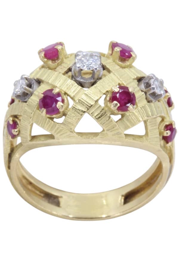 BAGUE BOULE RUBIS ET DIAMANTS, photo 2 sur 3