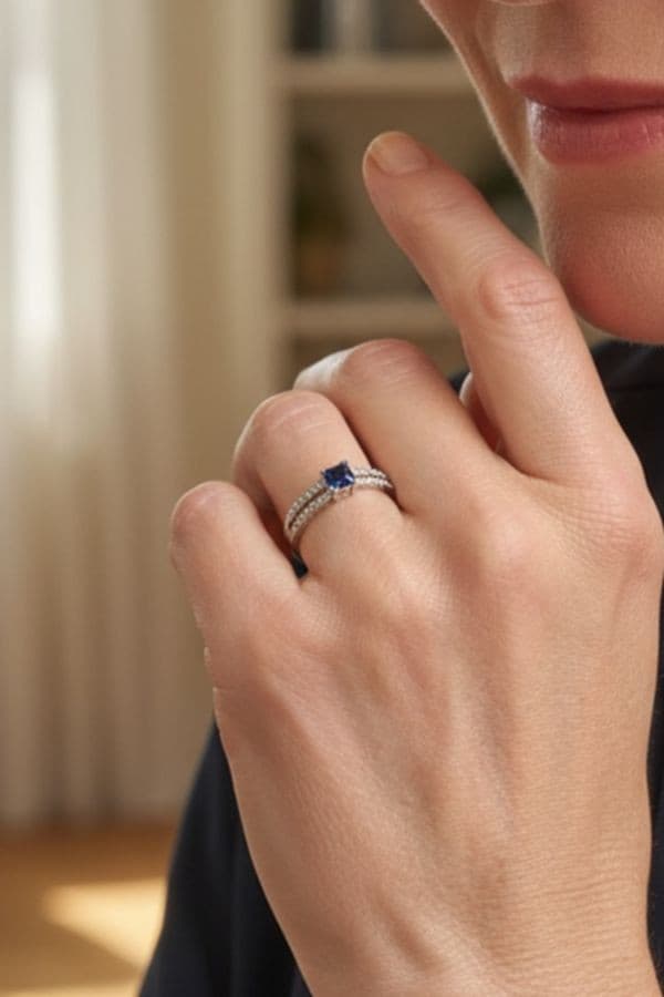 Bague 2 Ors Saphir et Diamants - photo 2